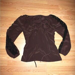 Brown Lace Sleeve Women's Top
